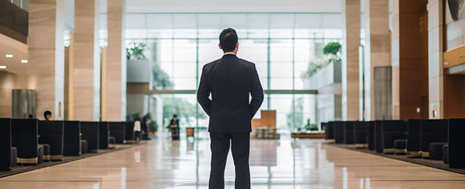 Office building security guard in the lobby of a office building