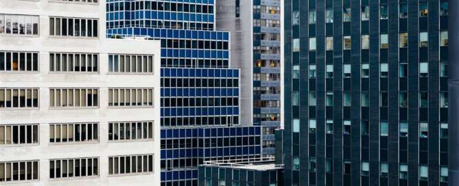 Residential buildings with security guards in midtown Manhattan